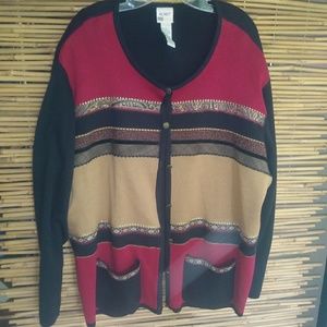 Koret 4X Red Black Gold Cardigan Sweater Plus